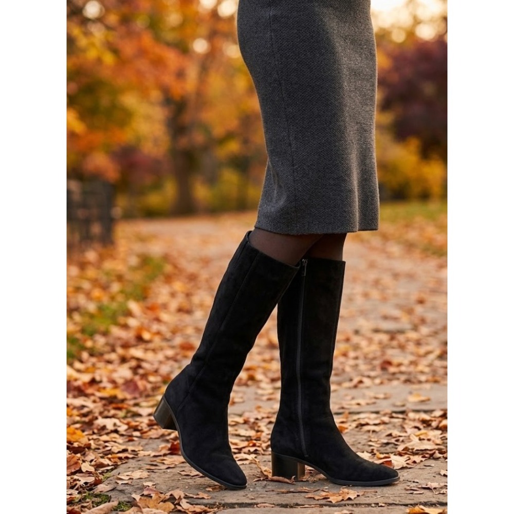 Aquatalia Black Suede Knee High Block Heel Boots Made in Italy DM1035 Womens 9M